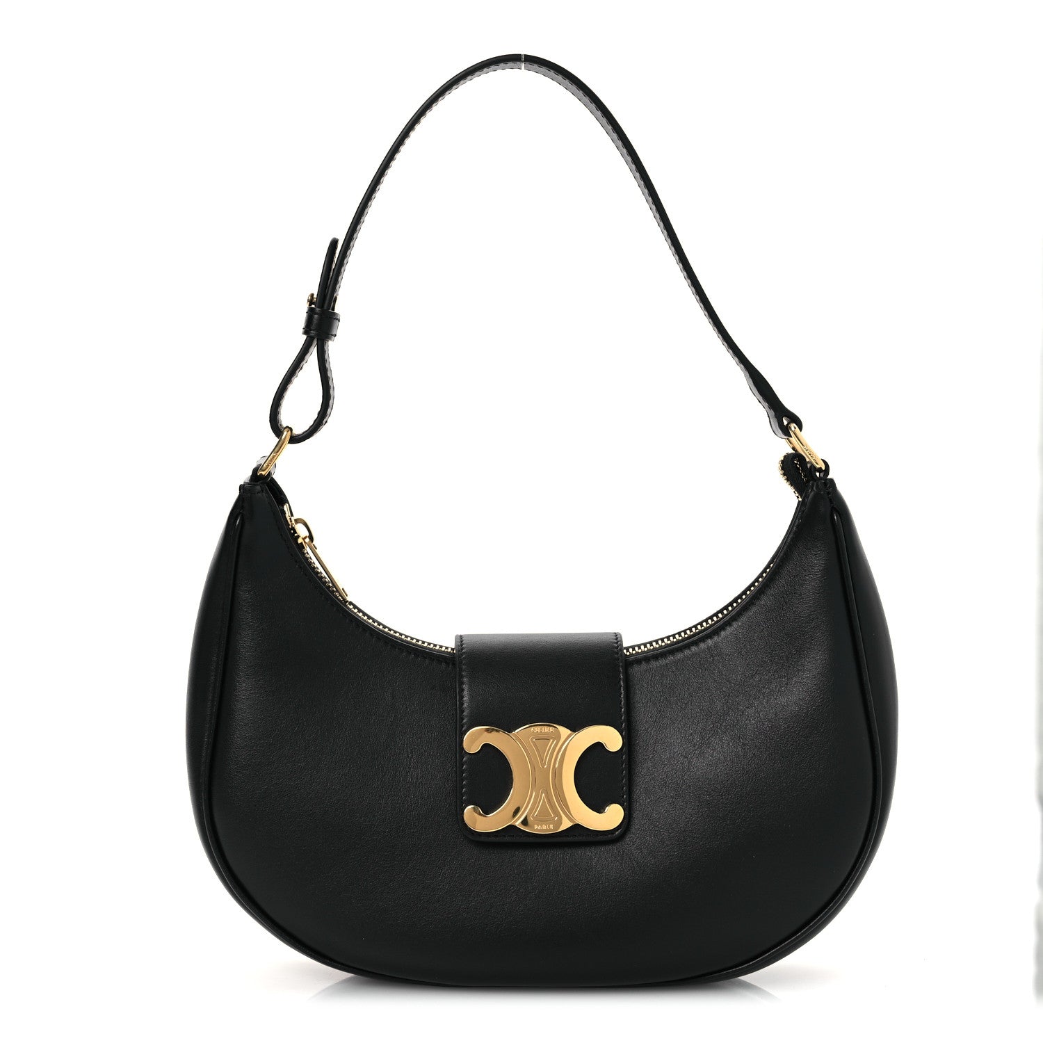 Celine Smooth Calfskin Medium Strap Ava Triomphe Shoulder Bag Black 1 of 10