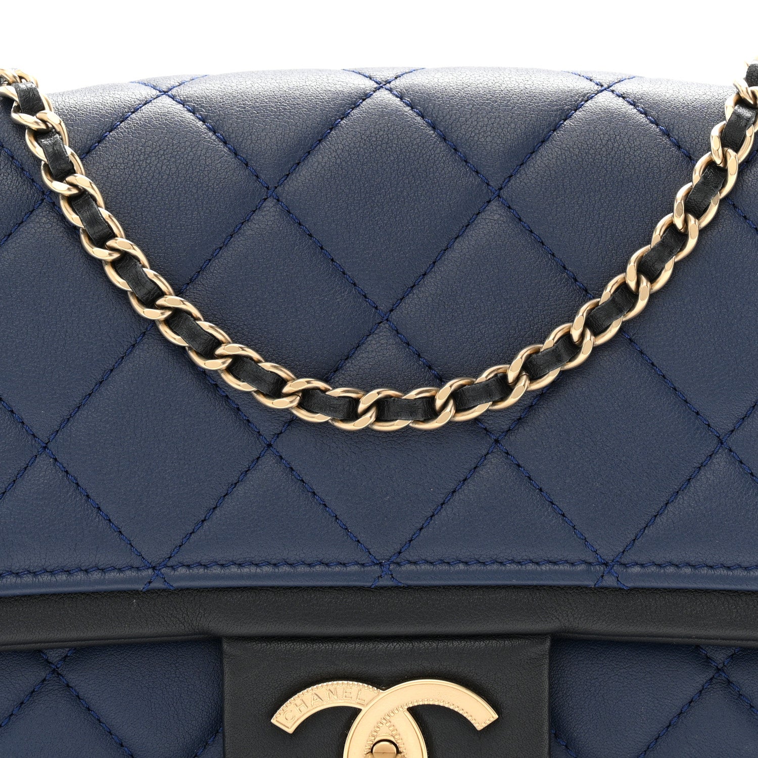 Chanel Lambskin Quilted Medium Graphic Flap Navy Black 8 of 11