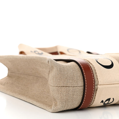 Chloe Linen Calfskin Small Woody Ribbon Tote With Strap White Brown 9 of 10