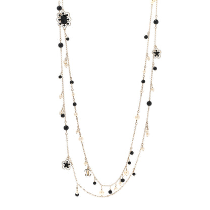 Chanel Pearl Crystal Flower CC Necklace Gold Black 1 of 7