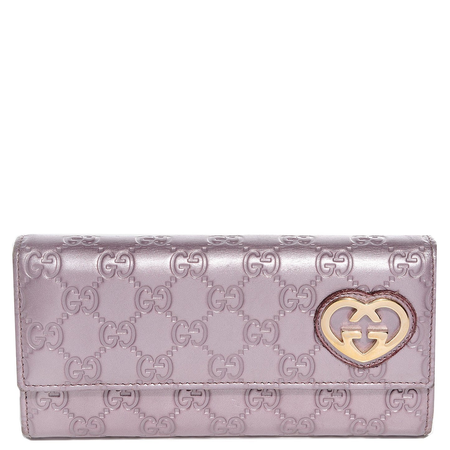 Metallic Soft Guccissima Lovely Heart Continental Wallet Senanque