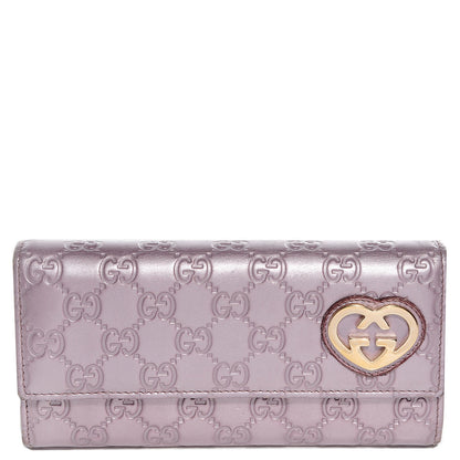 Gucci Metallic Soft Guccissima Lovely Heart Continental Wallet Senanque 1 of 6