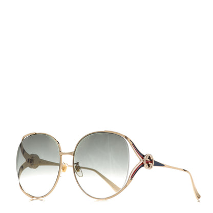 Gucci Metal Oversized Round Frame GG0225S Sunglasses Gold 1 of 5