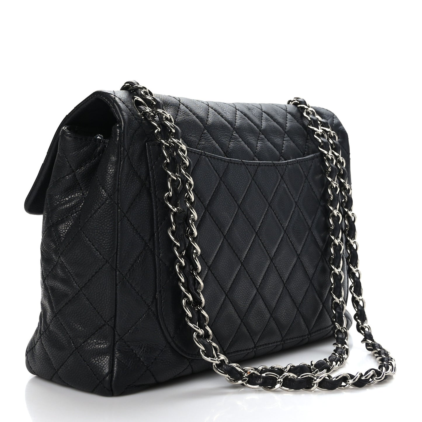 Washed Caviar Quilted Maxi Single Flap Black