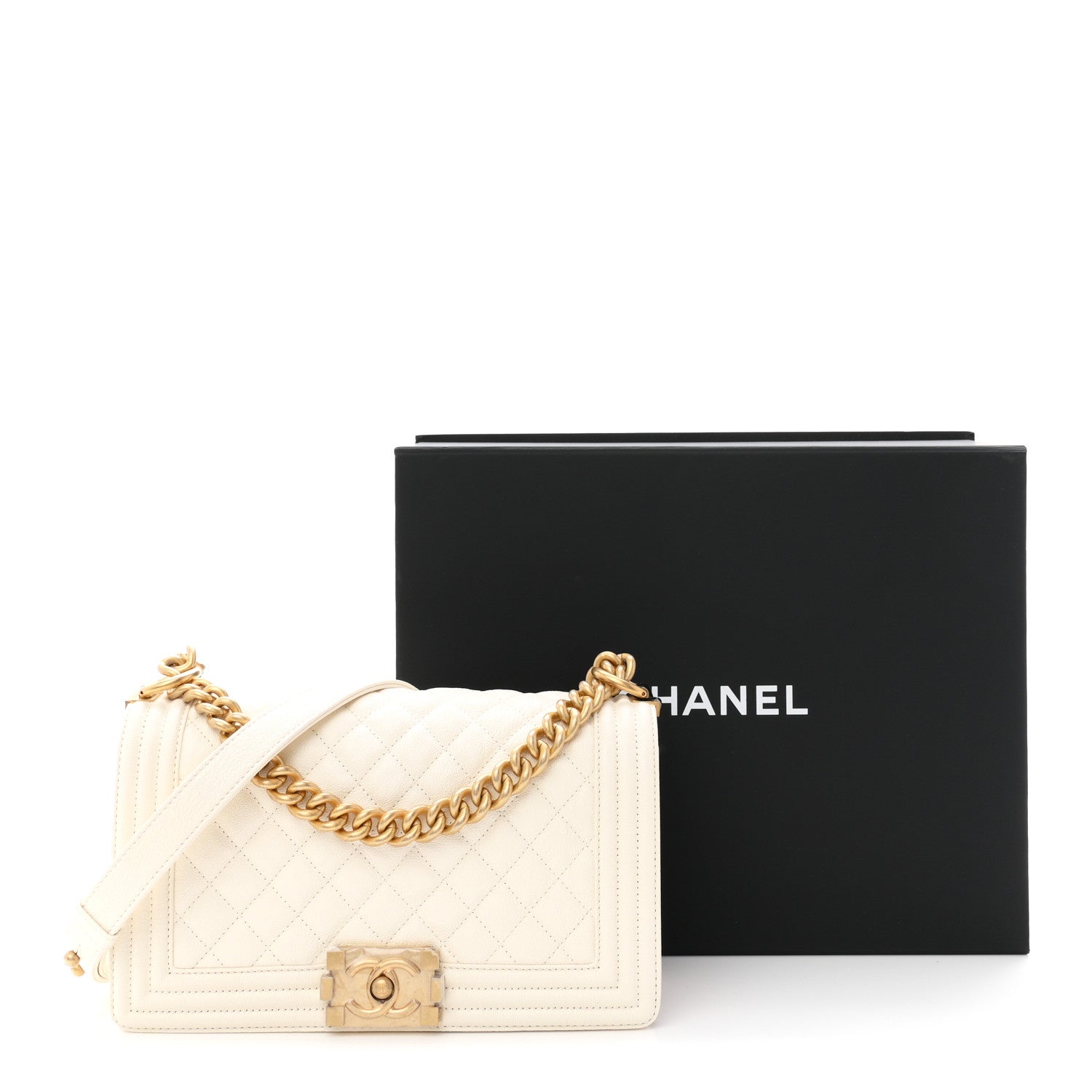 Chanel Caviar Quilted Medium Boy Flap White 11 of 11