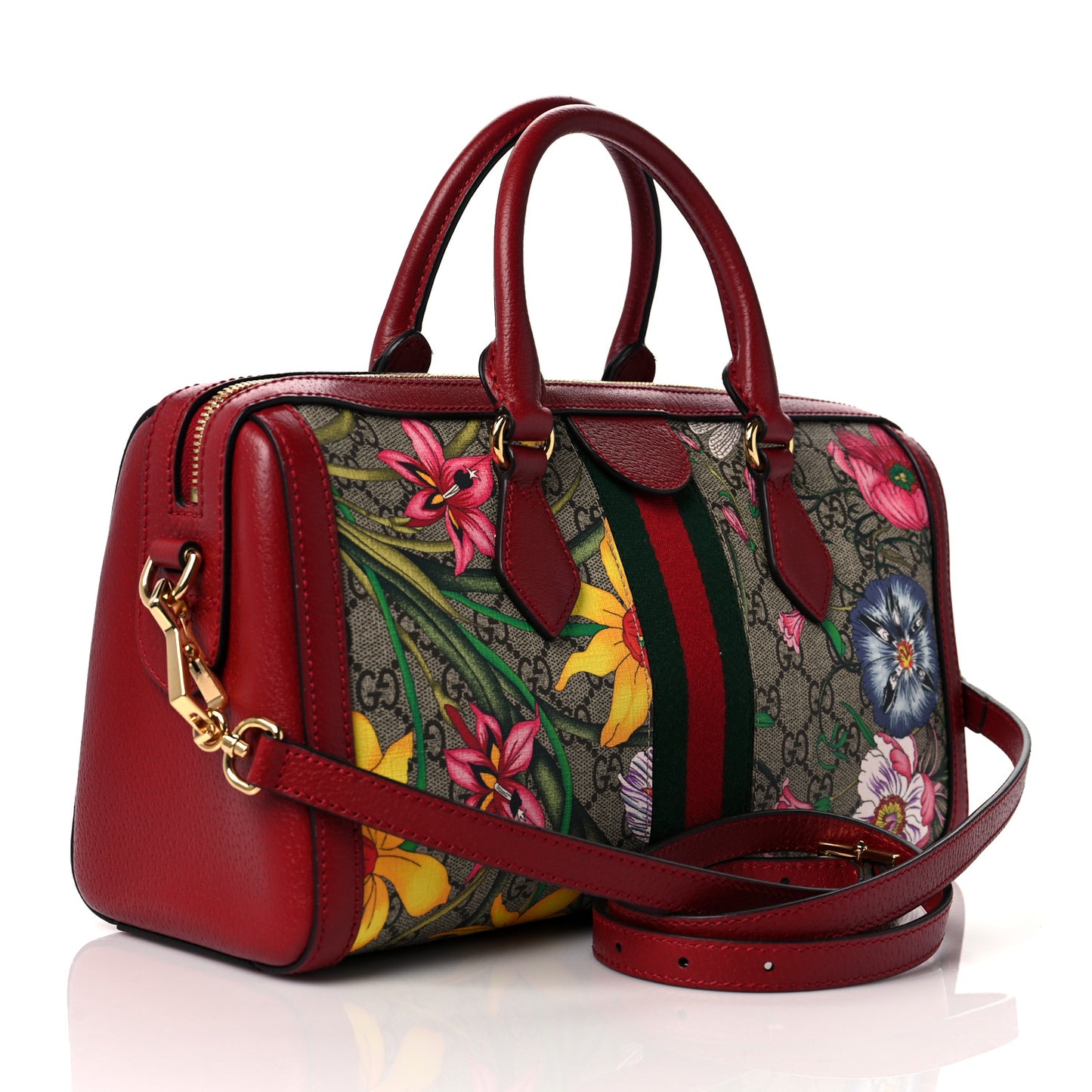 GG Supreme Monogram Flora Web Medium Ophidia Boston Red