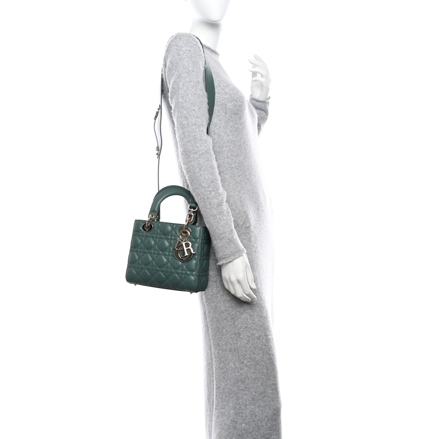 Christian Dior Lambskin Cannage Small My ABCDior Lady Dior Cedar Green 2 of 9