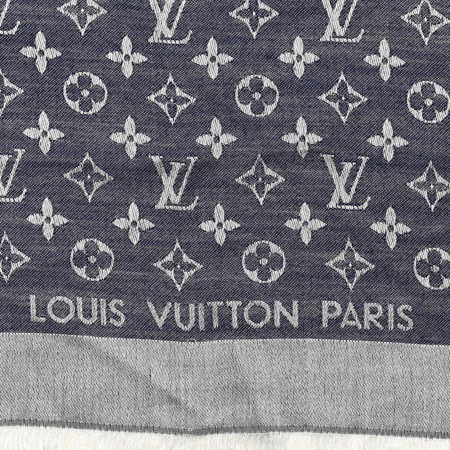 Silk Wool Monogram Denim Shawl Blue