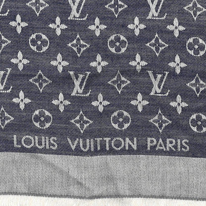 Louis Vuitton Silk Wool Monogram Denim Shawl Blue 2 of 5