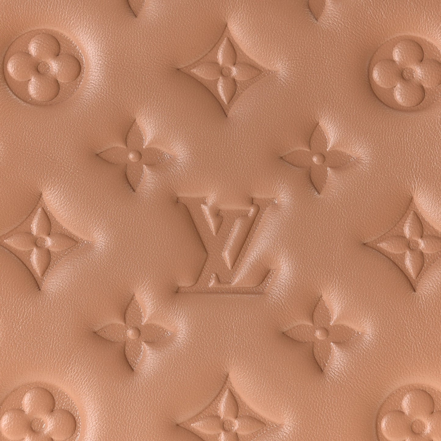 Lambskin Embossed Monogram Coussin PM Camel