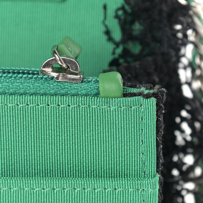 Chanel Tweed Fringe Wallet On Chain WOC Black Green 10 of 11