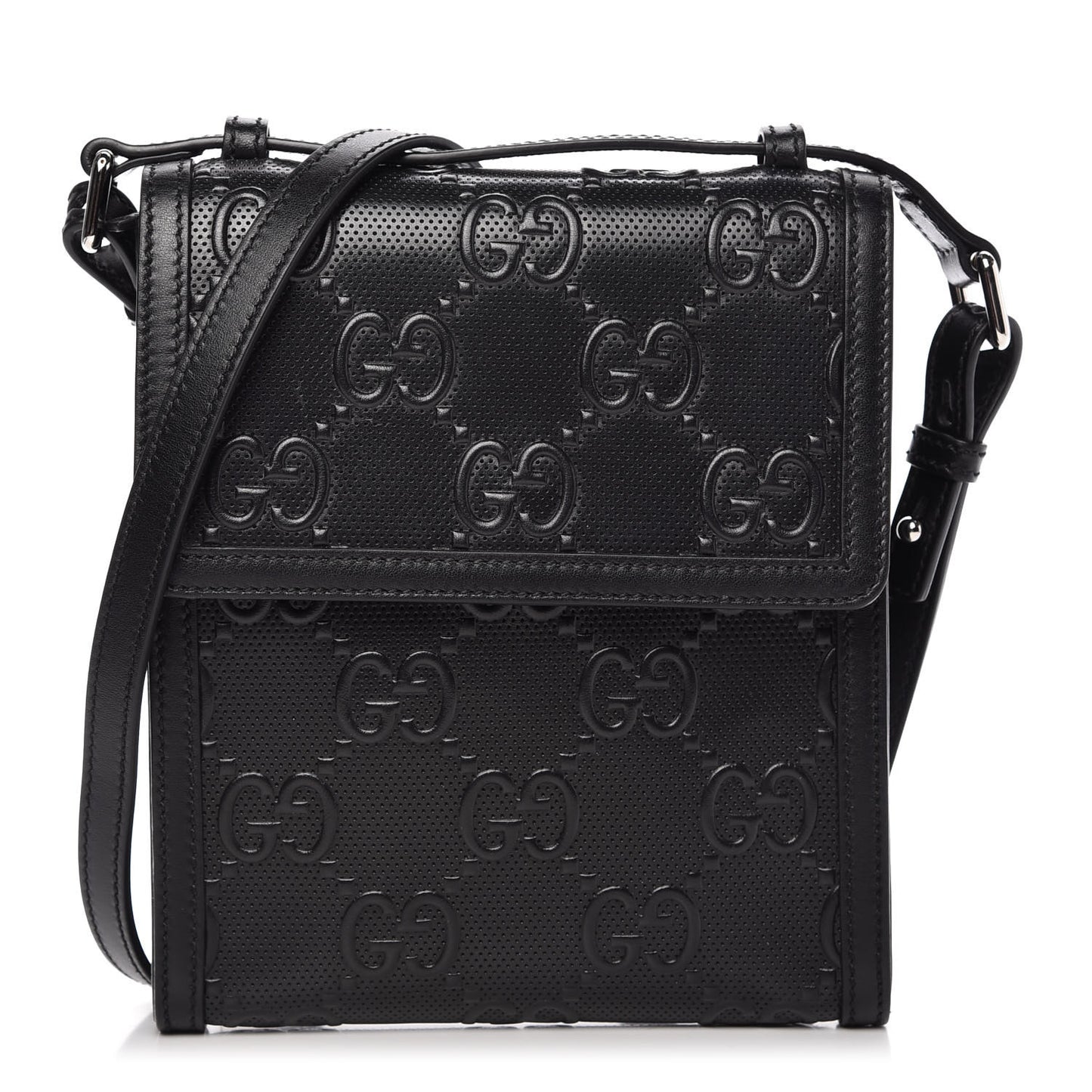 Calfskin GG Tennis Embossed Messenger Bag Black