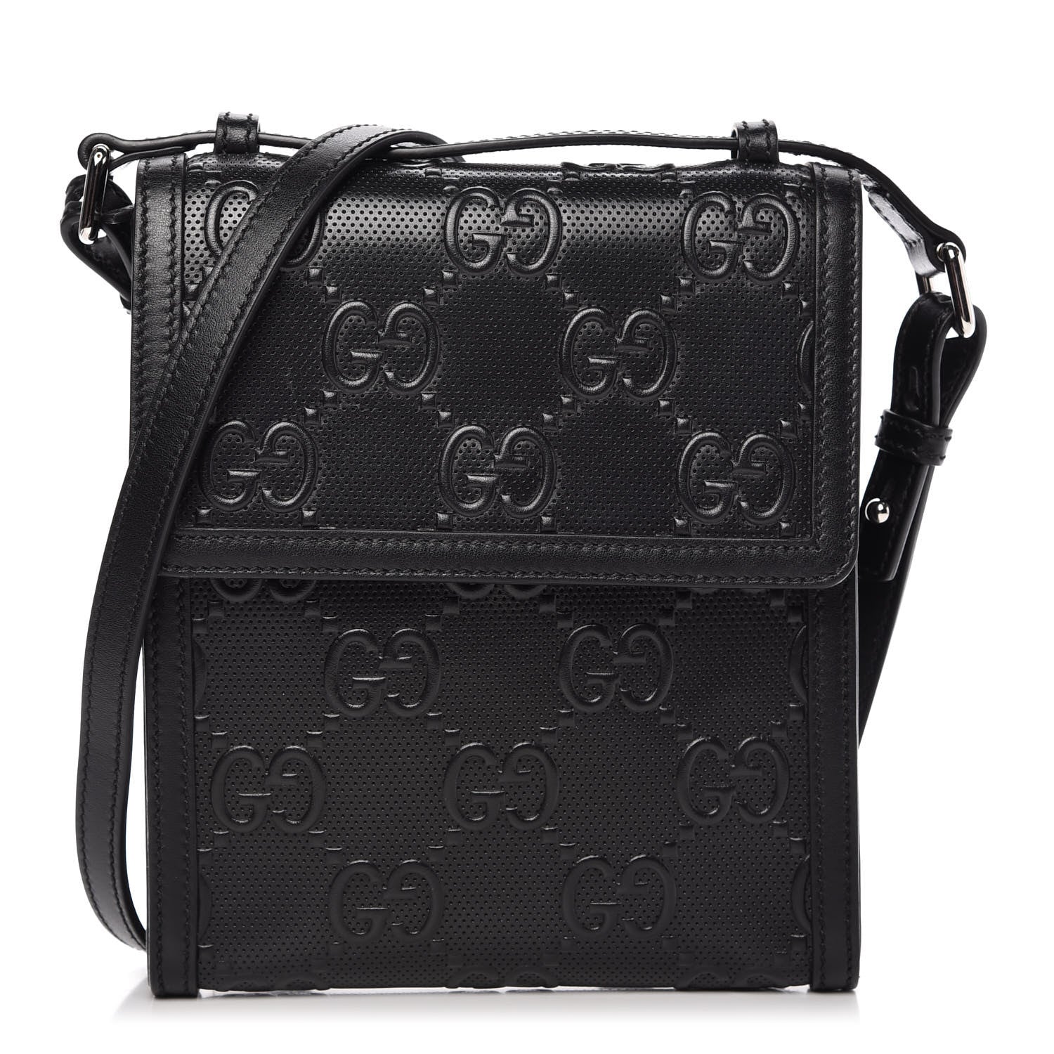 Gucci Calfskin GG Tennis Embossed Messenger Bag Black 1 of 10