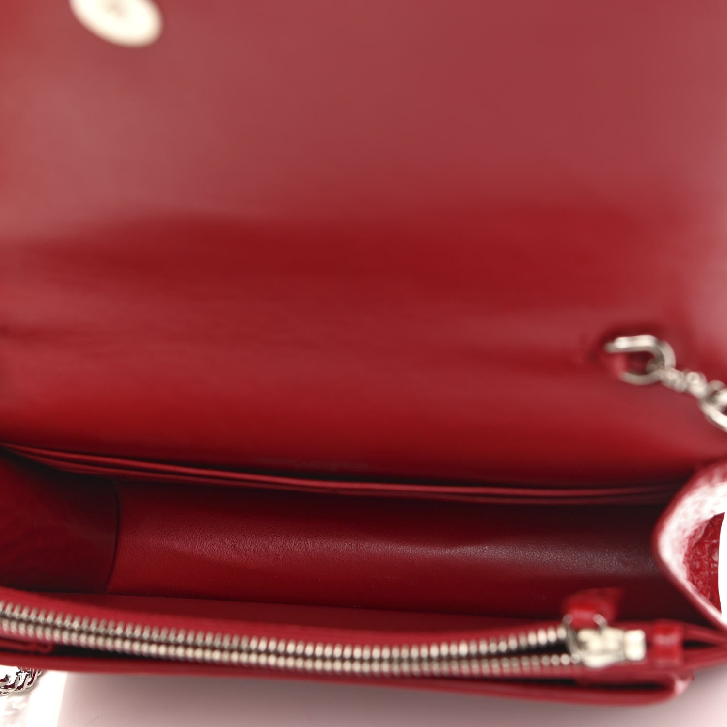 Saint Laurent Calfskin Crocodile Embossed Monogram Sunset Chain Wallet New Lipstick Red 5 of 13