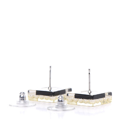 Chanel Pearl Resin Square CC Earrings Black Transparent 3 of 5
