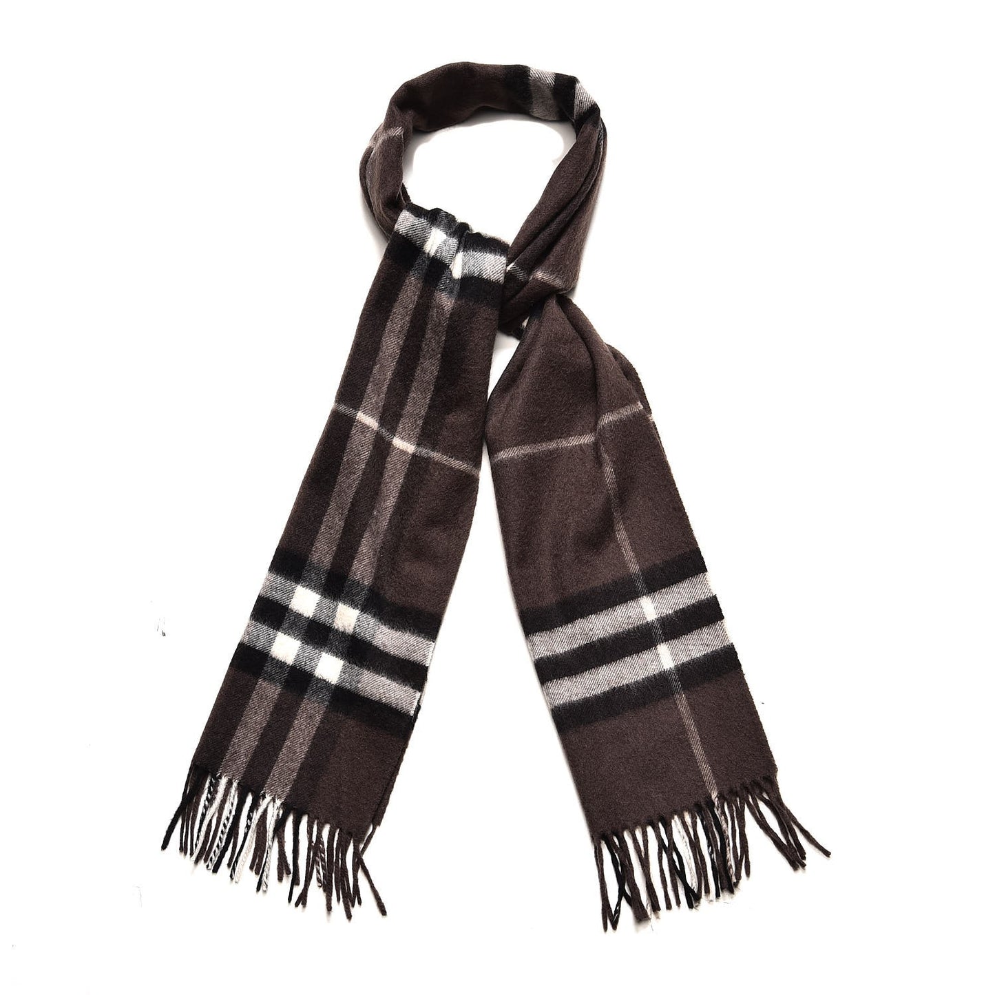 Cashmere Giant Check Fringe Scarf Dark Brown