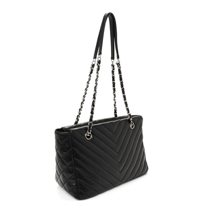 Chanel Lambskin Surpique Chevron Small Tote Black 3 of 10
