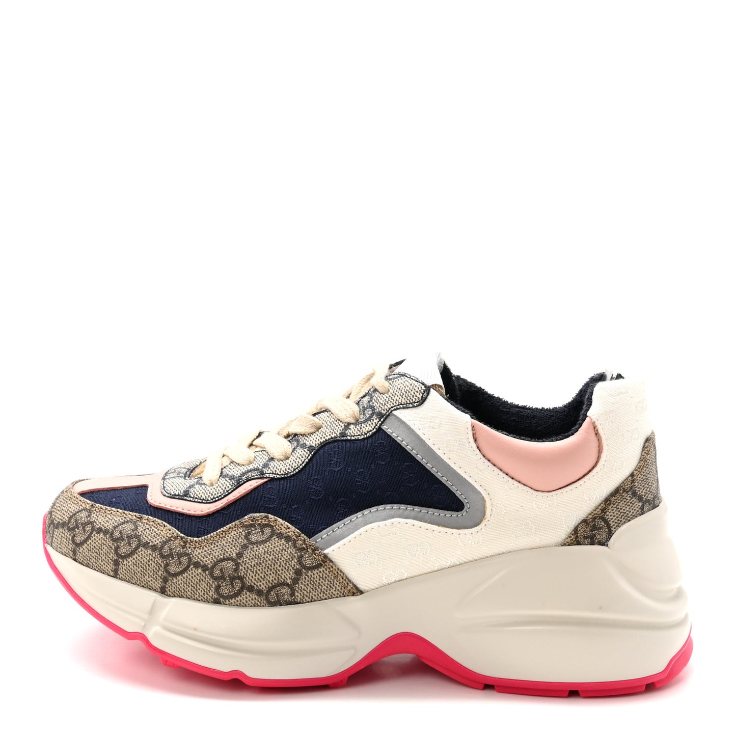 GG Supreme Monogram Mix Monogram Womens Rhyton Sneakers 35.5 London Blue Beige Pale Pink