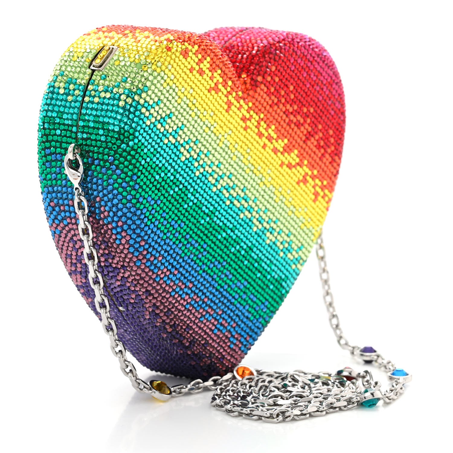 Judith Leiber Crystal Rainbow Heart Minaudiere Clutch Silver