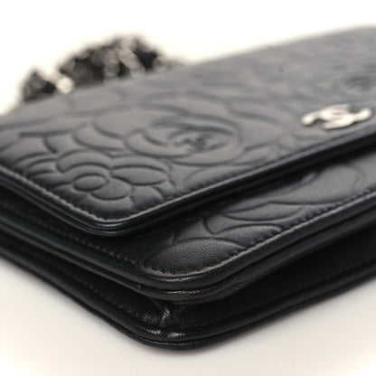 Chanel Lambskin Camellia Embossed Wallet on Chain WOC Black 9 of 10