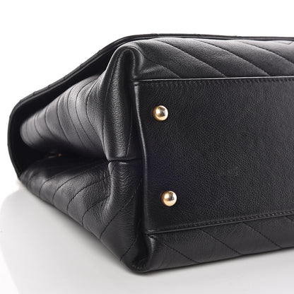 Chanel Grained Calfskin Elaphe Stitched Medium Chevron Chic Top Handle Flap Black 5 of 13