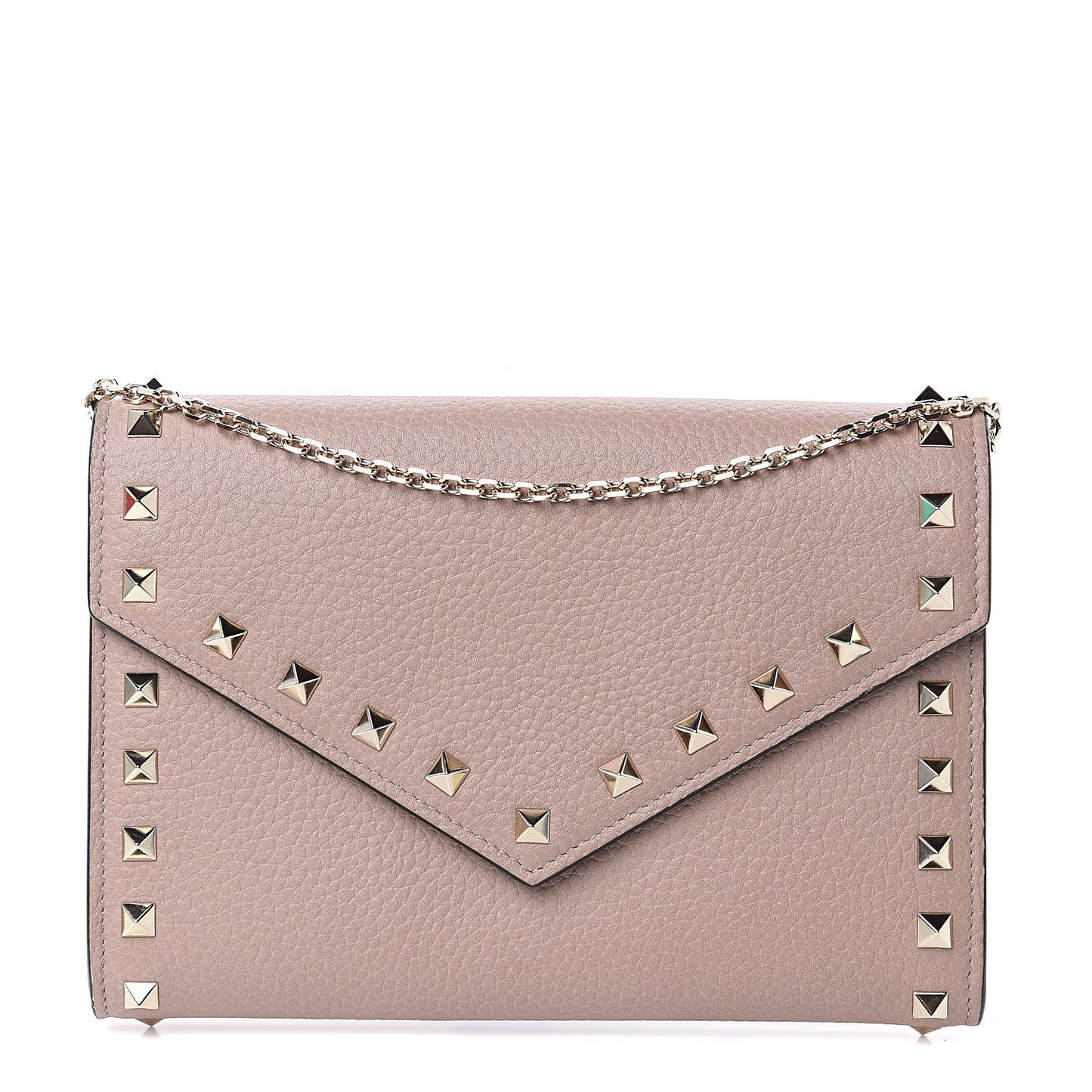 Pebbled Calfskin Rockstud Envelope Wallet on Chain Poudre