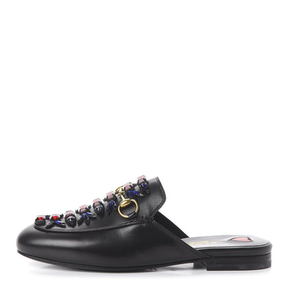 Gucci Malaga Kid Crystal Embroidered Womens Princetown Slippers 35 Black 1 of 7