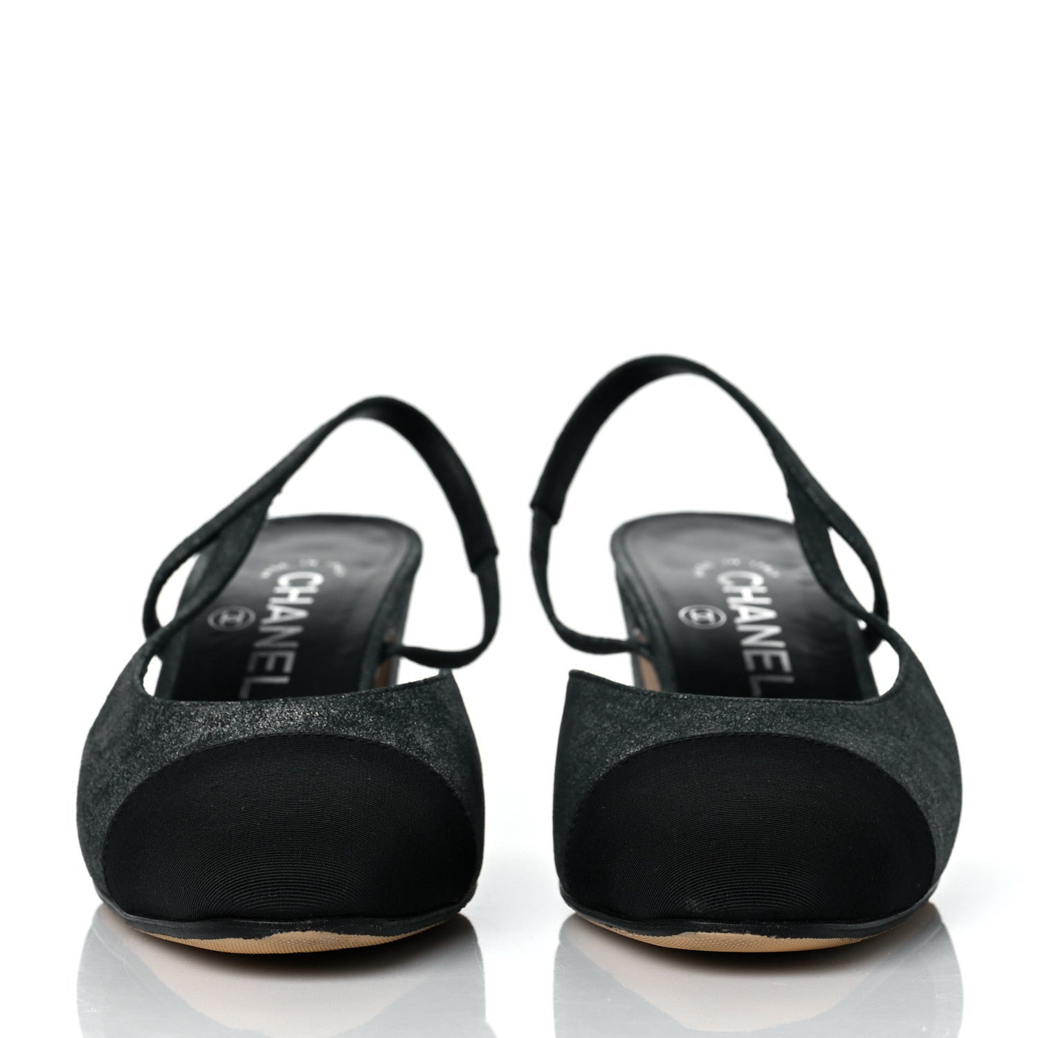 Chanel Lambskin Grosgrain Cap Toe CC Slingback Sandals 37 Black Silver 2 of 8