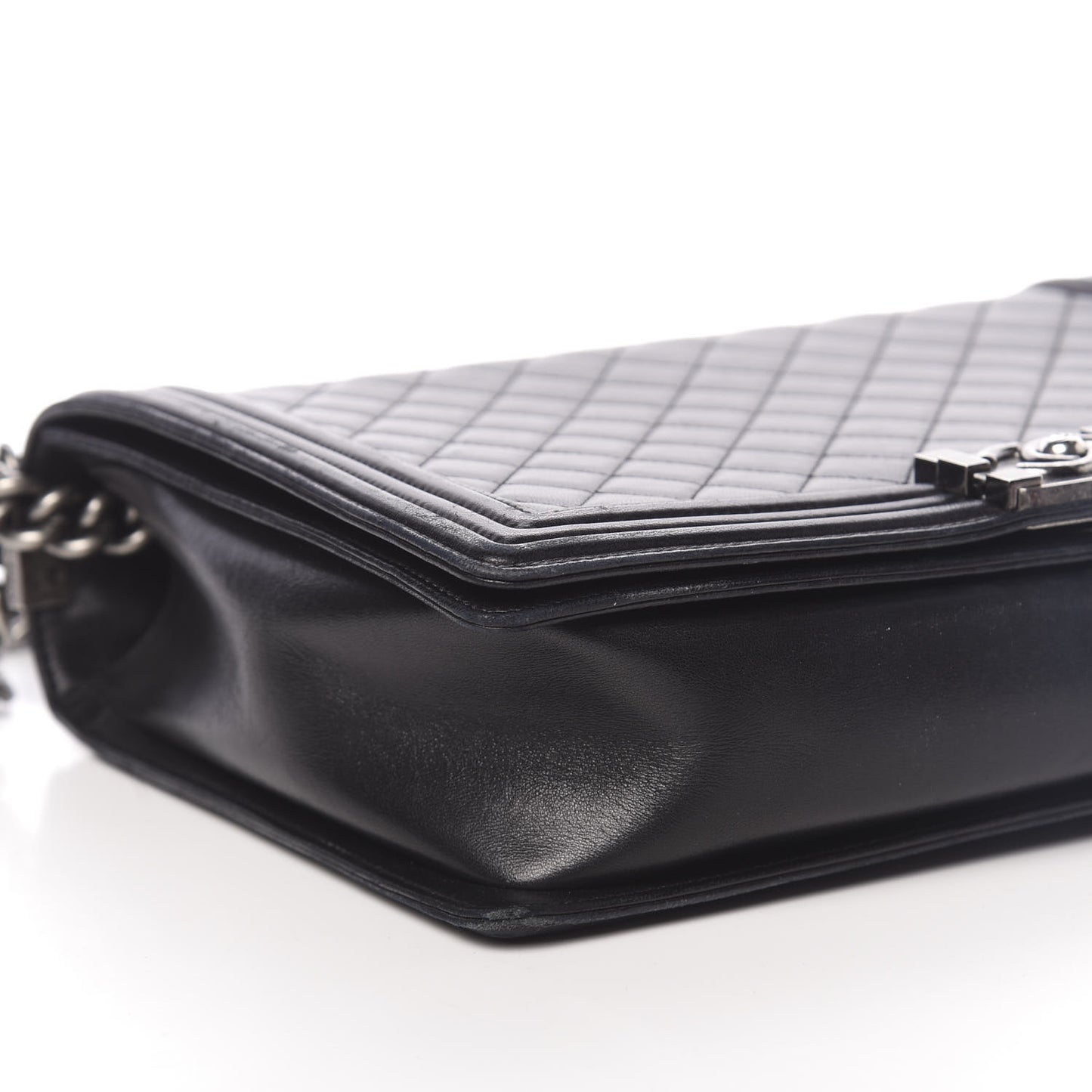 Lambskin Quilted Large Boy Flap Black