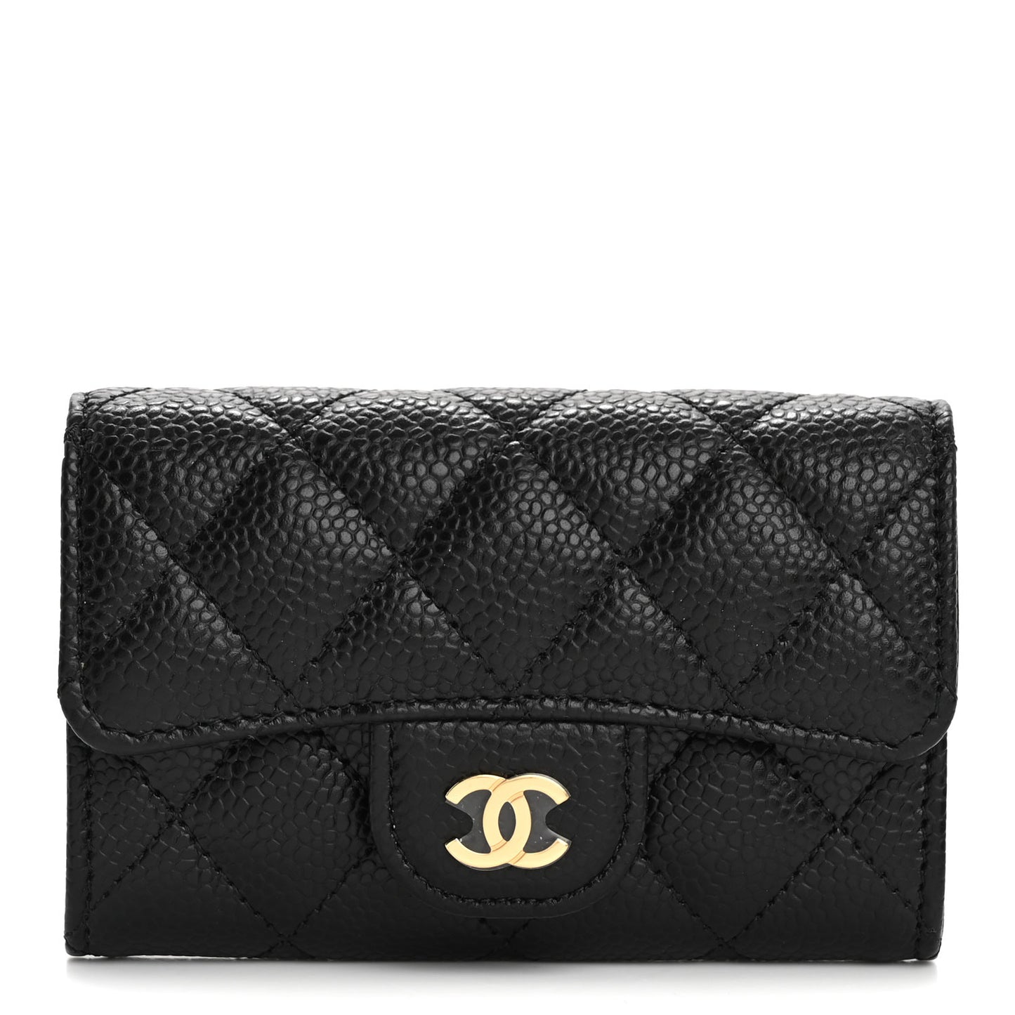 Caviar Quilted Flap Card Holder Wallet Black