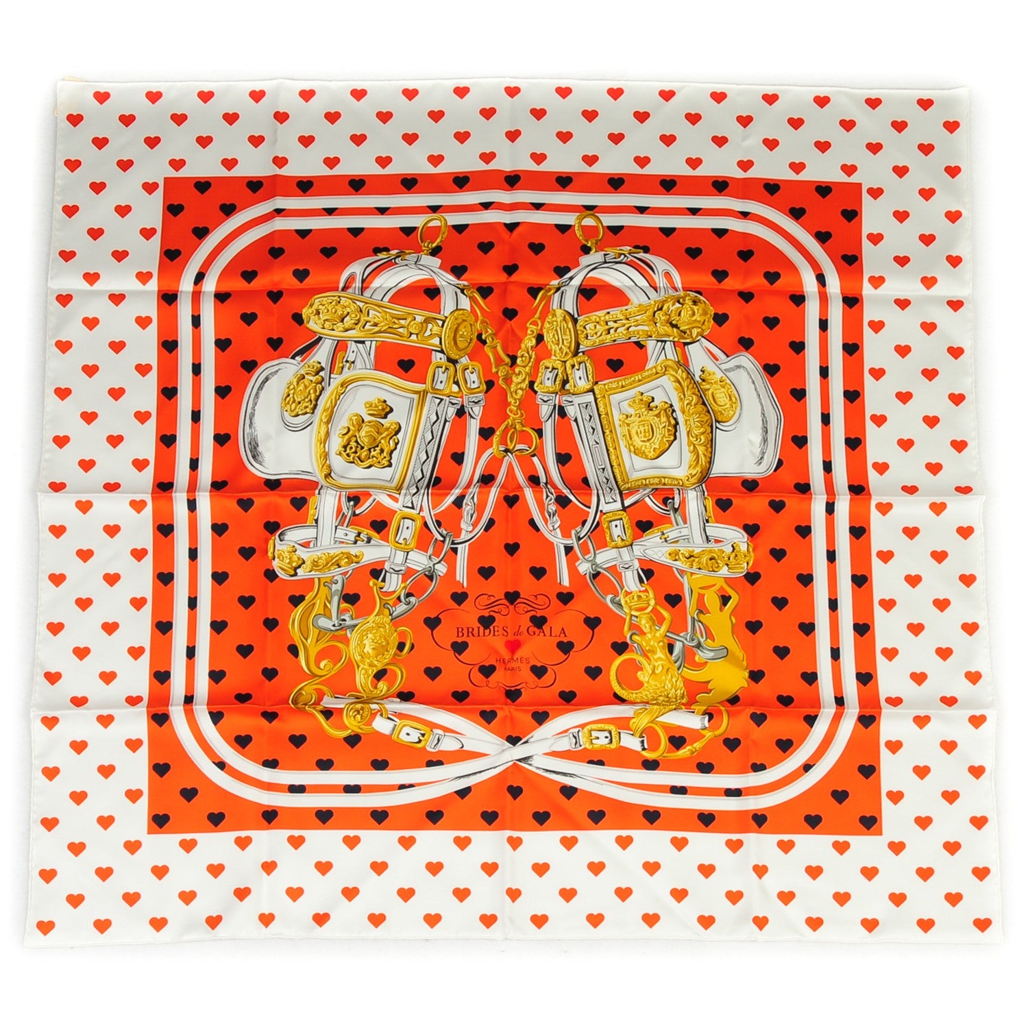 Hermes Silk Brides De Gala Love Scarf 90 Orange Marine Blanc 2 of 5