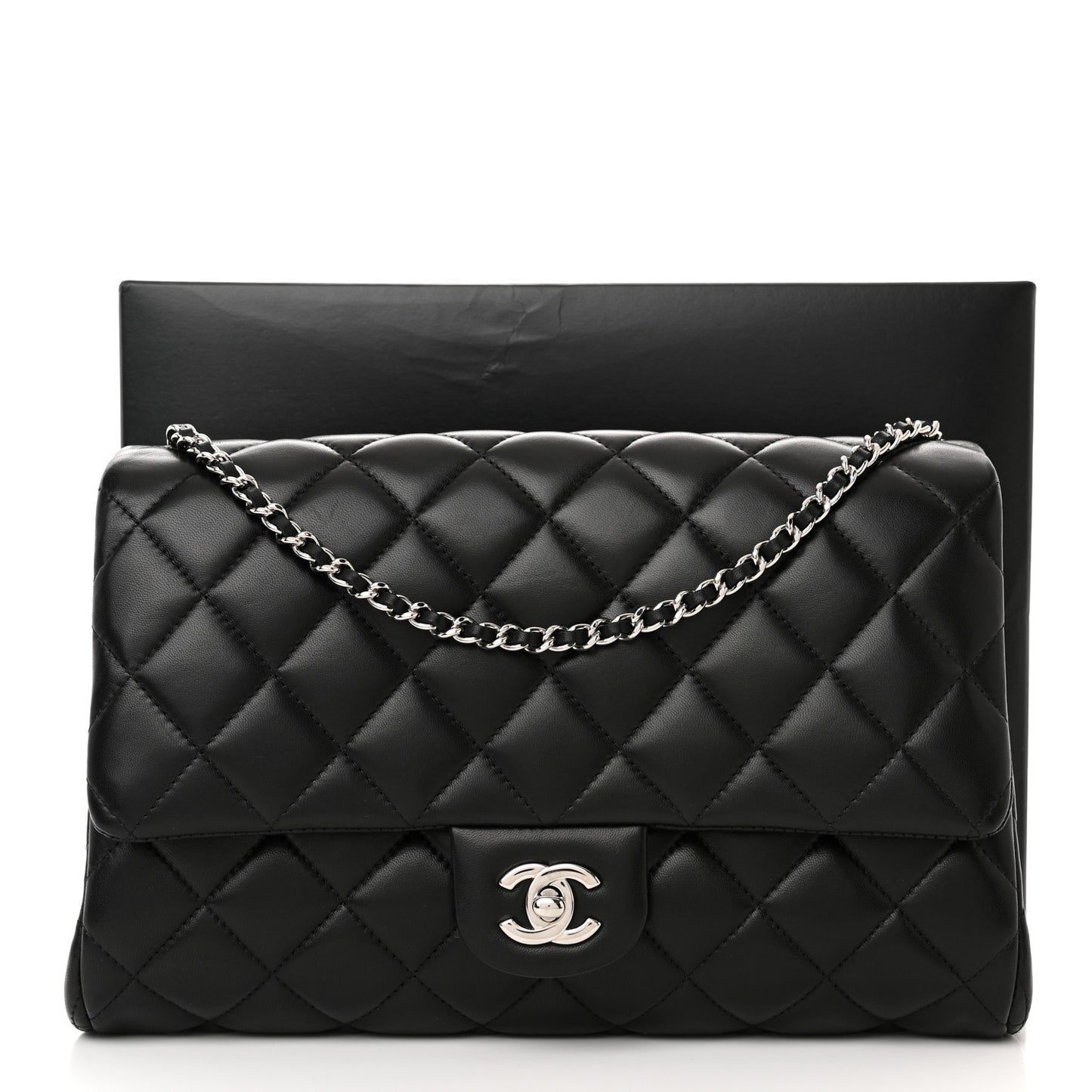 Lambskin Quilted Clutch With Chain Flap Black