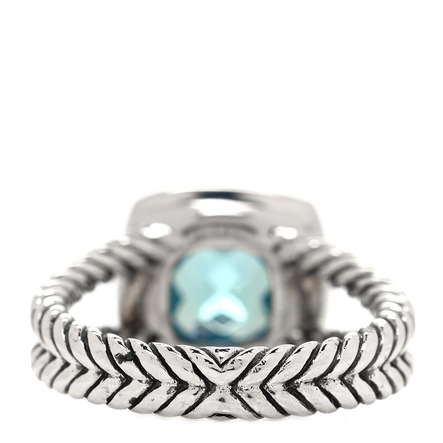 David Yurman Sterling Silver Diamond Blue Topaz 7mm Petite Albion Ring 49 5 3 of 5