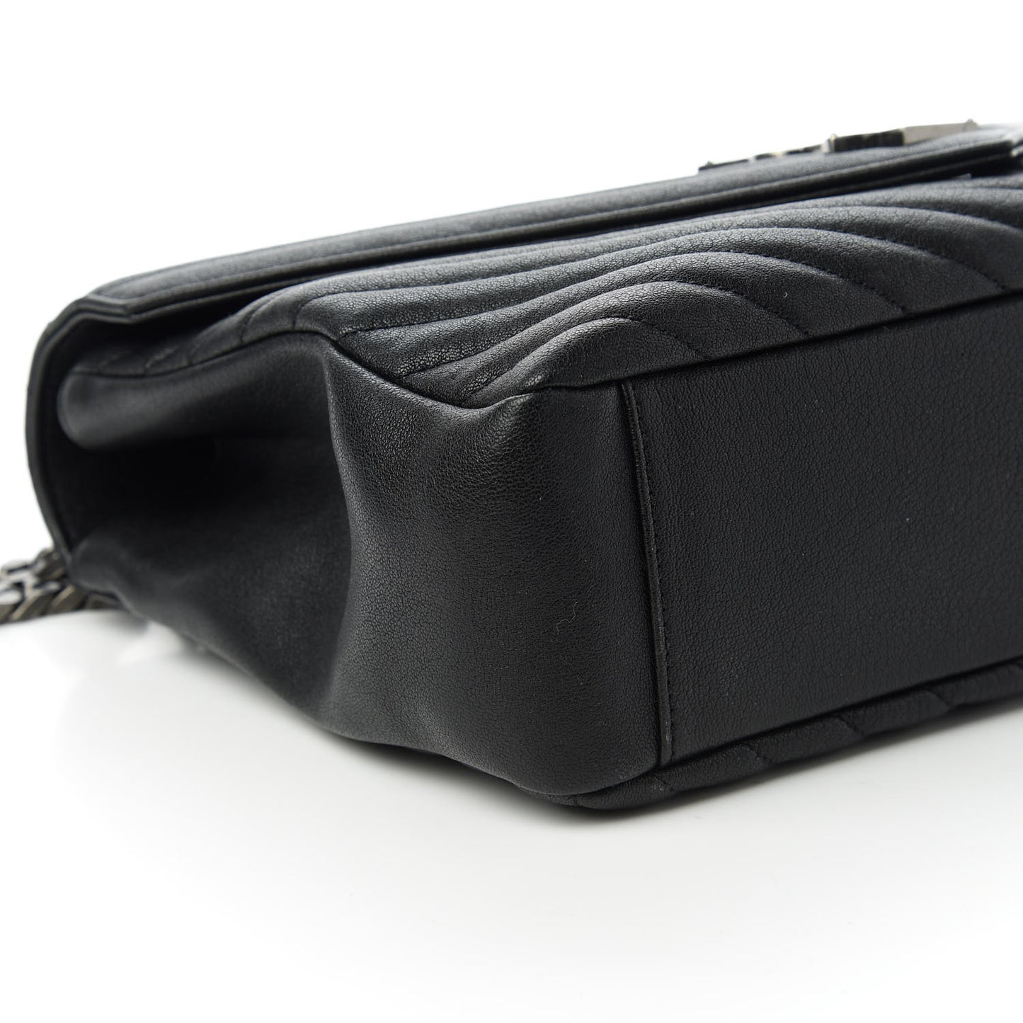 Sheepskin Matelasse Chevron Monogram Large College Satchel Black
