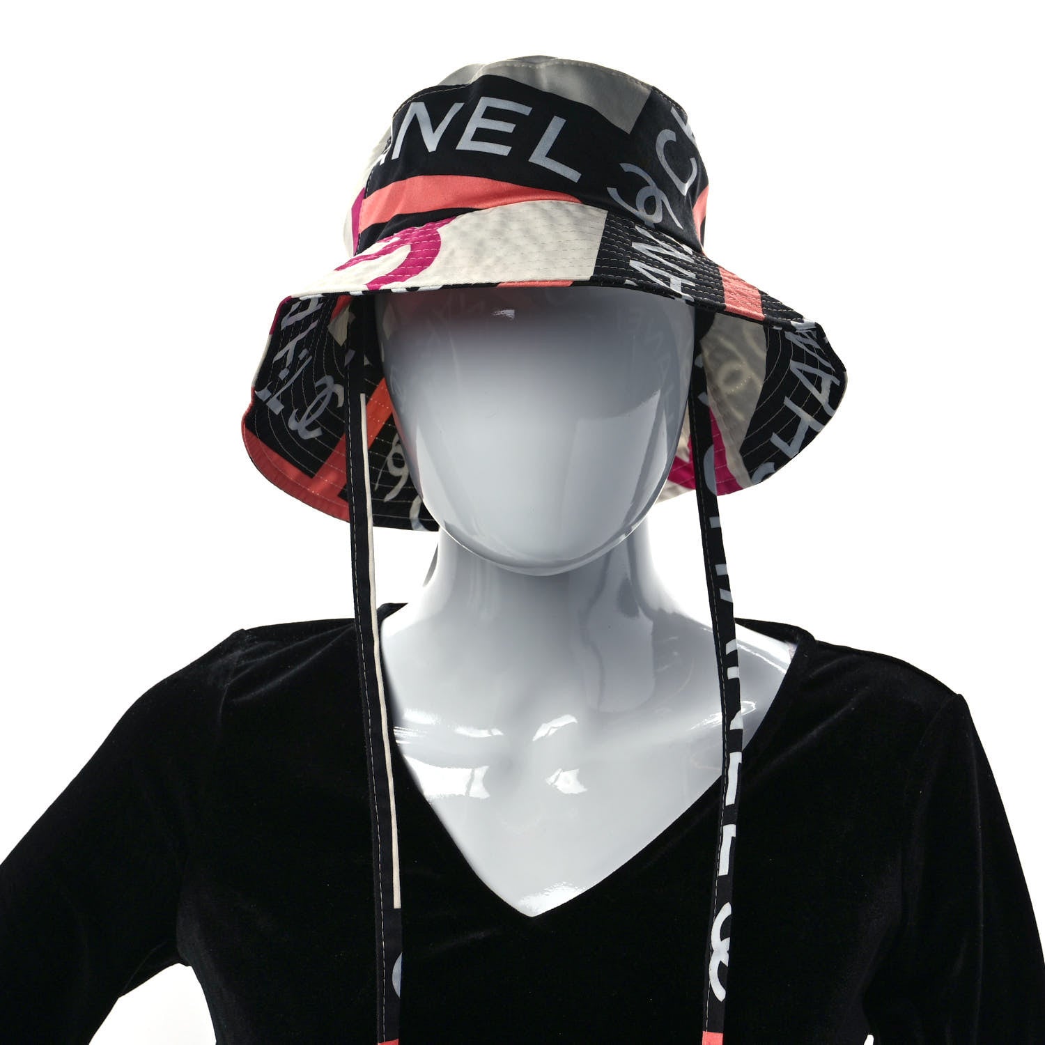Chanel Cotton Logo Cloche Hat M Ecru Black Pink 2 of 6
