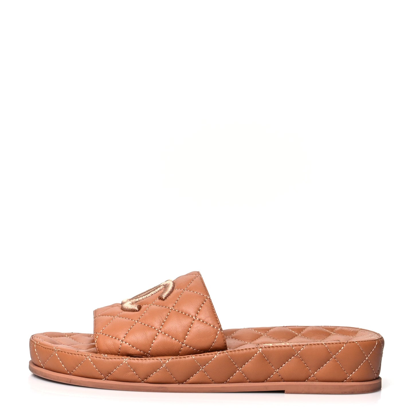 Lambskin Quilted CC Mules Sandals 39 Brown