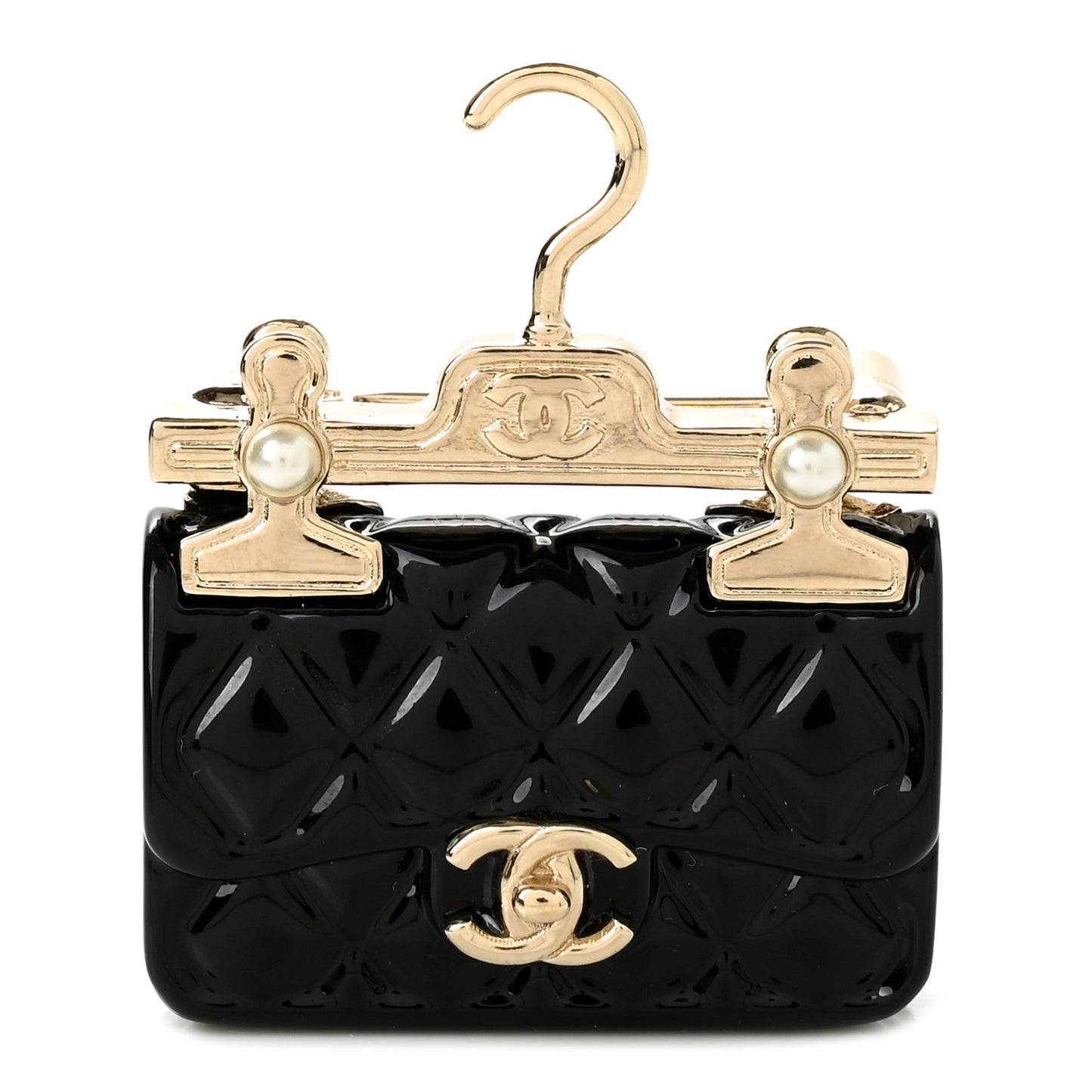 Metal Enamel Quilted Flap Hanger Brooch Gold Black