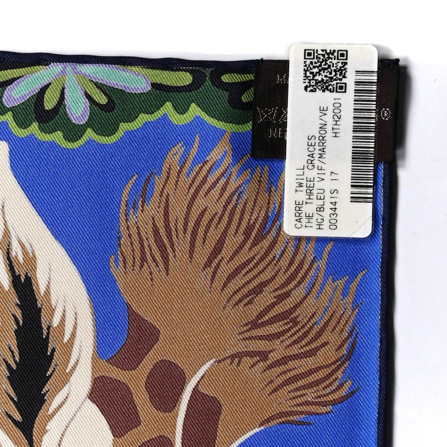 Silk The Three Graces Scarf 90 Bleu Vif Marron Vert