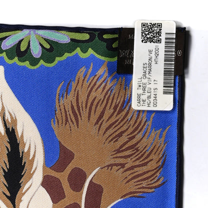 Hermes Silk The Three Graces Scarf 90 Bleu Vif Marron Vert 2 of 6