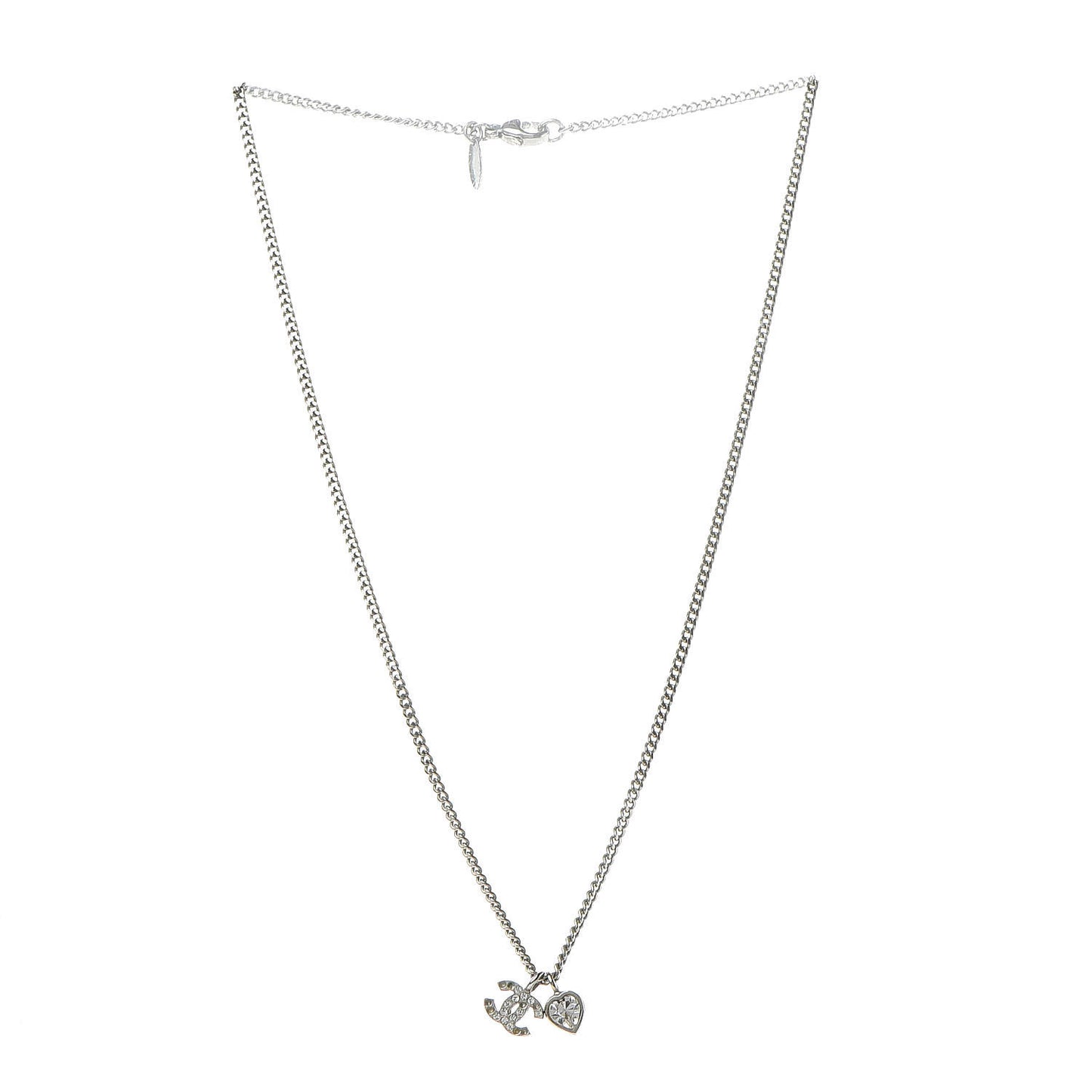Crystal Mini Heart CC Necklace Silver