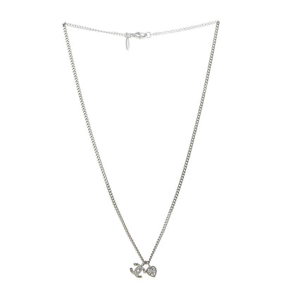 Chanel Crystal Mini Heart CC Necklace Silver 3 of 5