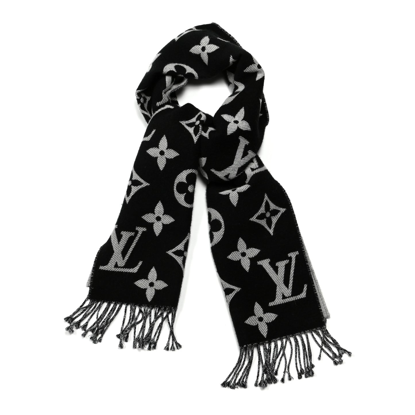 Wool Cashmere Monogram Daily LV Scarf Black White