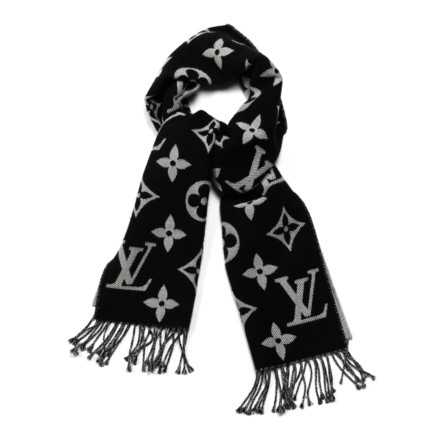 Louis Vuitton Wool Cashmere Monogram Daily LV Scarf Black White 1 of 3