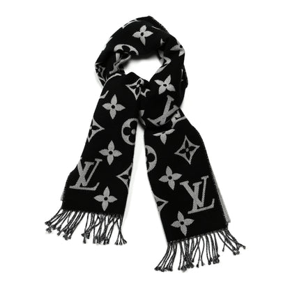 Louis Vuitton Wool Cashmere Monogram Daily LV Scarf Black White 1 of 3