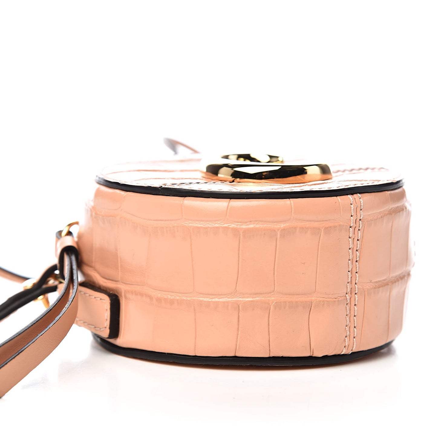 Calfskin Crocodile Embossed Mini C Round Crossbody Milky Orange