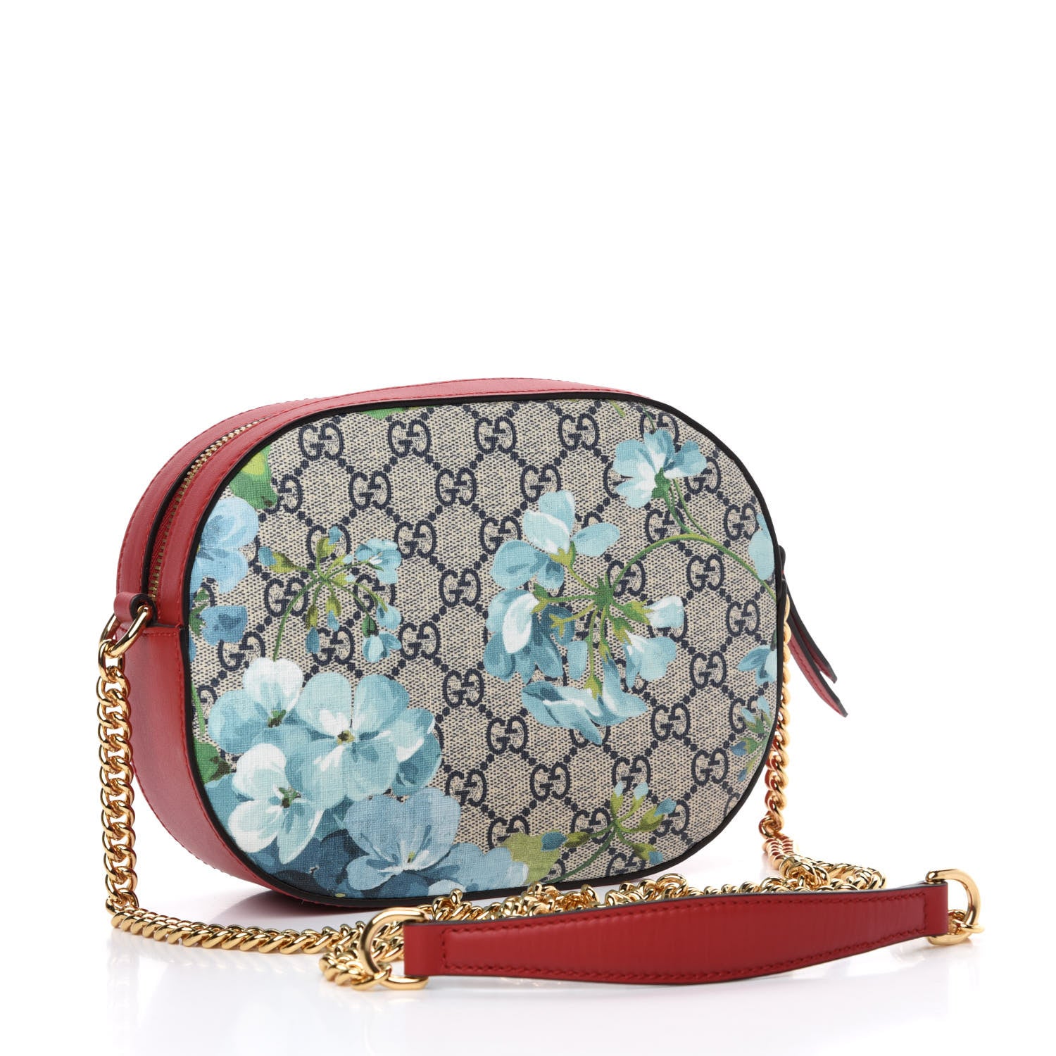 Gucci GG Supreme Monogram Blooms Mini Chain Shoulder Bag Beige Blue Navy Hibiscus Red 3 of 10