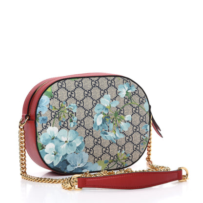 Gucci GG Supreme Monogram Blooms Mini Chain Shoulder Bag Beige Blue Navy Hibiscus Red 3 of 10