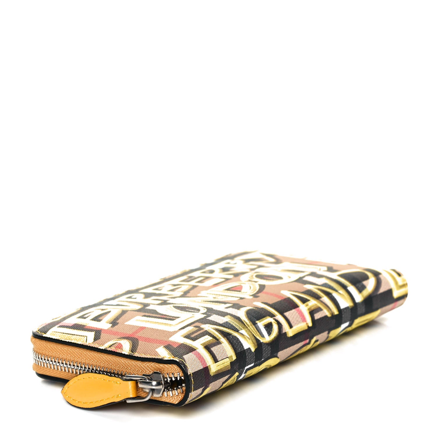 Burberry Vintage Check Graffiti Print Zip Around Wallet Yellow 3 of 9