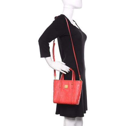 MCM Calfskin Monogram Mini Toni Tote Poppy Red 2 of 9
