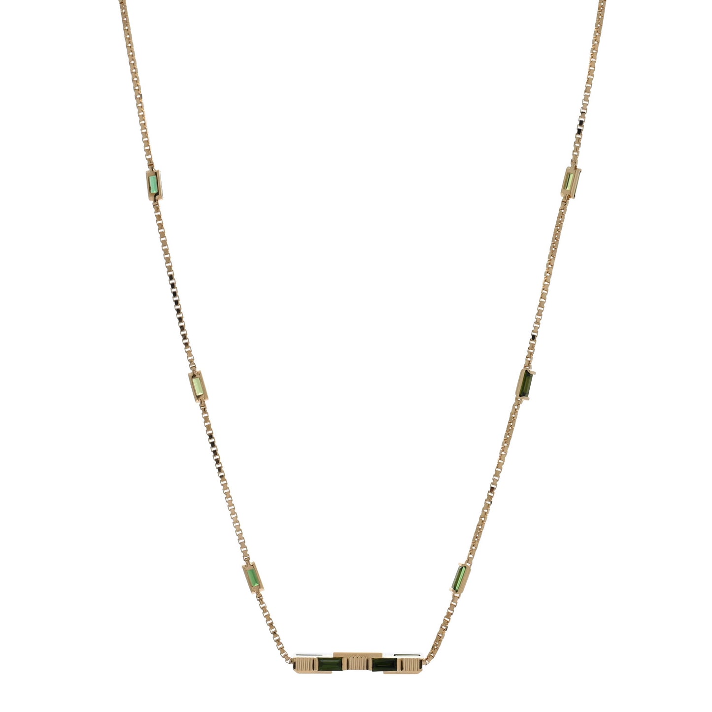 18K Yellow Gold Green Tourmaline Link to Love Bar Necklace
